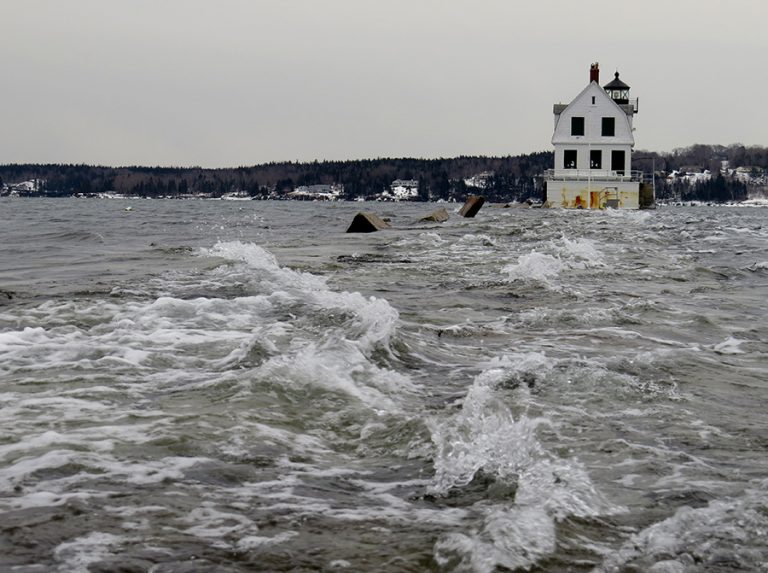 Rockland Breakwater Underwater During 1931 Storm Maine Lights Today